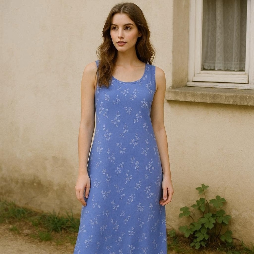Vintage Kathie Lee Maxi Dress M Periwinkle Blue Cottagecore Shift Sundress Y2K